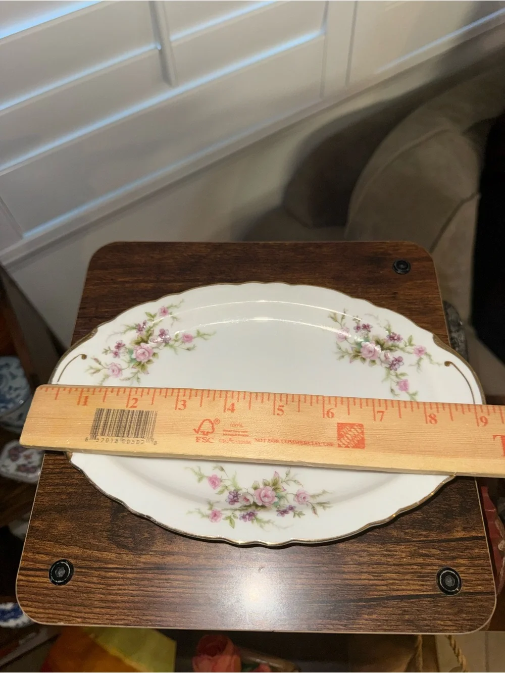 Forget Me Not -Classic Floral Porcelain Serving Platter in White with Pink Roses